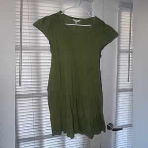 Time and Tru Olive Green Tiered Short Sleeve Midi Dress